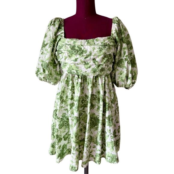 Abercrombie & Fitch Emerson Ruched Floral Mini Dress size M Cream Green - Picture 2 of 10